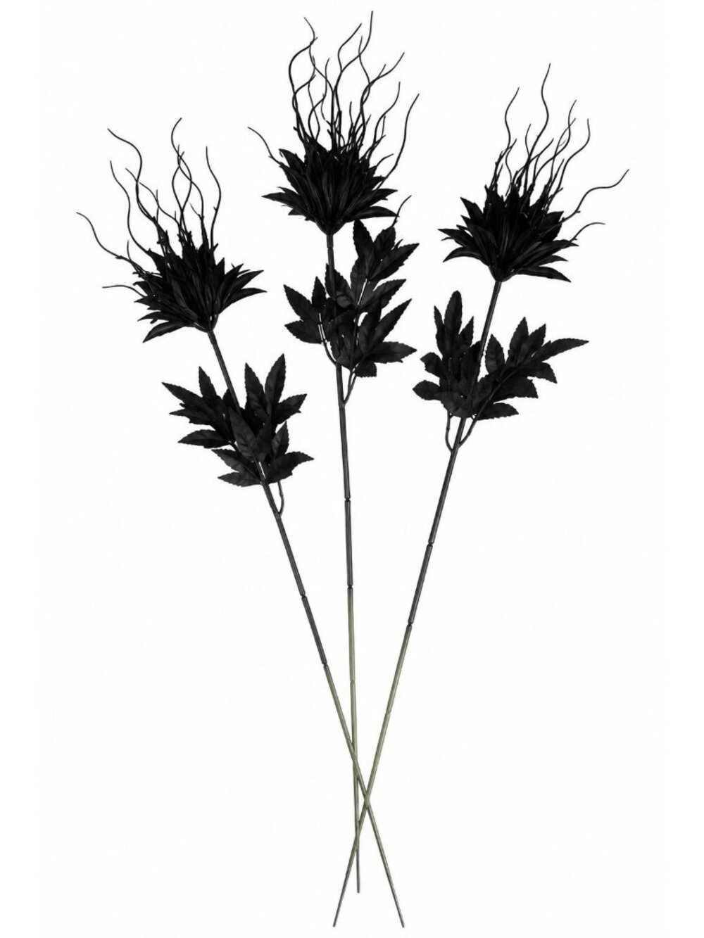 Set of 3 Black Halloween Flowers, 28 Inch Artificial Silk Stems, Wired Gothic Fo